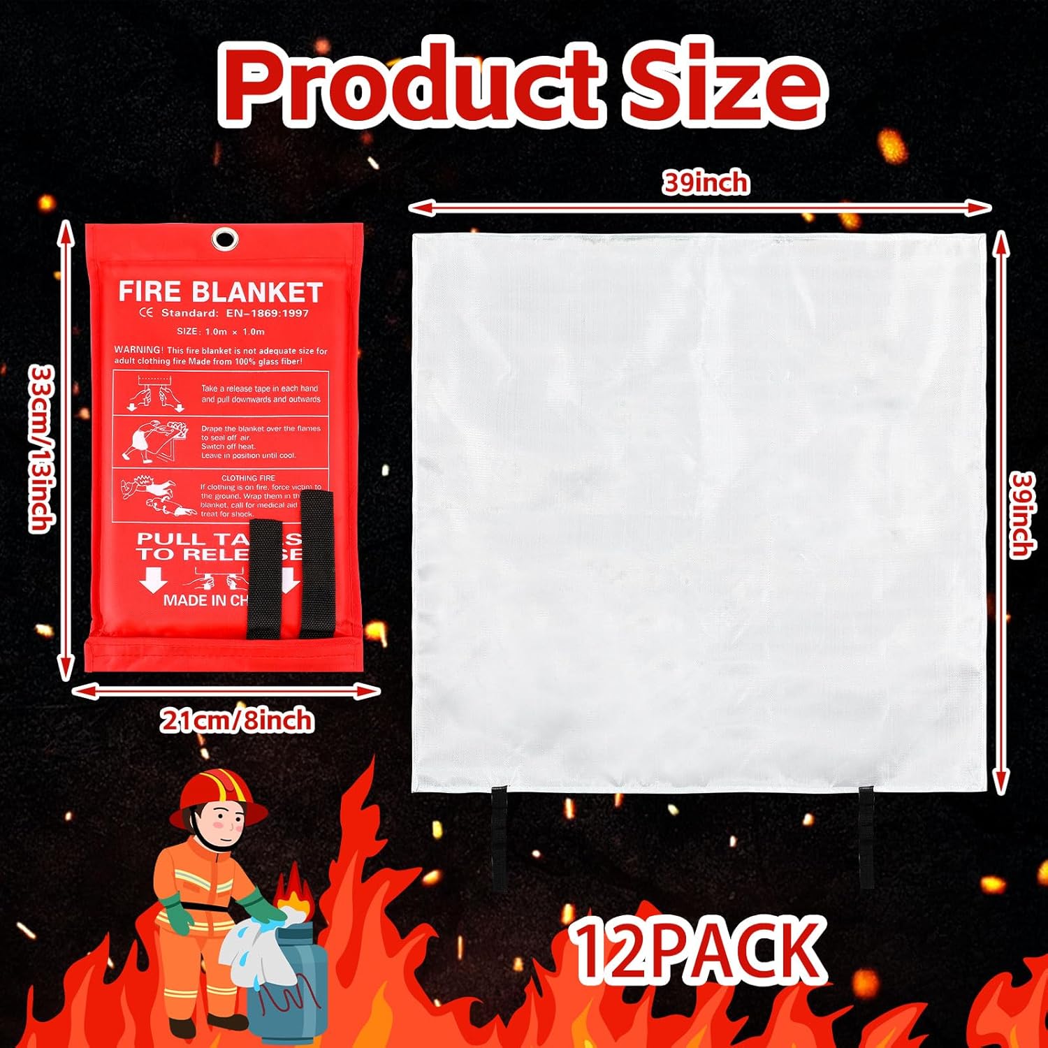 12 Pack Fire Blankets 39x39 In - Fire Blanket Kitchen 리뷰 및 가격